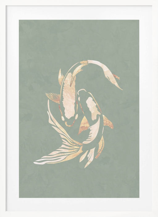 Sage Green Gold Koi Fish 1 Framed Art Wall Decor