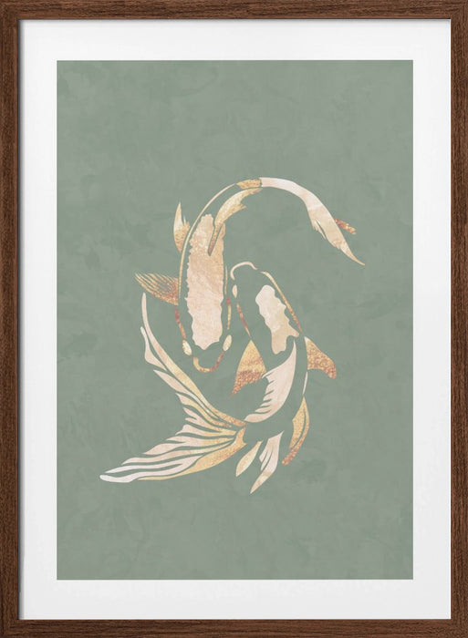 Sage Green Gold Koi Fish 1 Framed Art Wall Decor