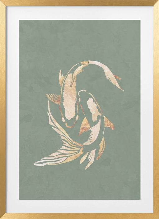 Sage Green Gold Koi Fish 1 Framed Art Wall Decor