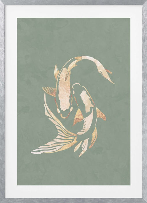 Sage Green Gold Koi Fish 1 Framed Art Wall Decor