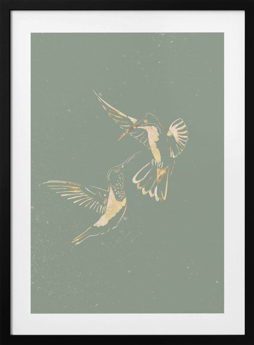 Sage Green Gold Hummingbirds Framed Art Wall Decor