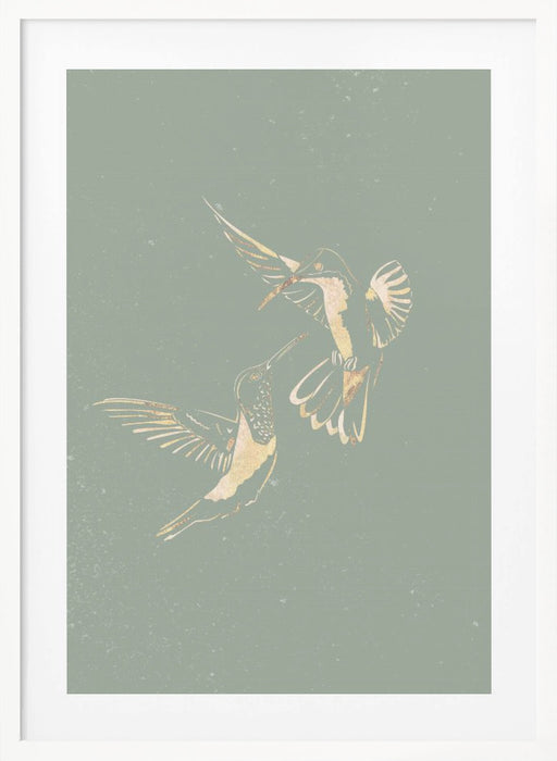 Sage Green Gold Hummingbirds Framed Art Wall Decor