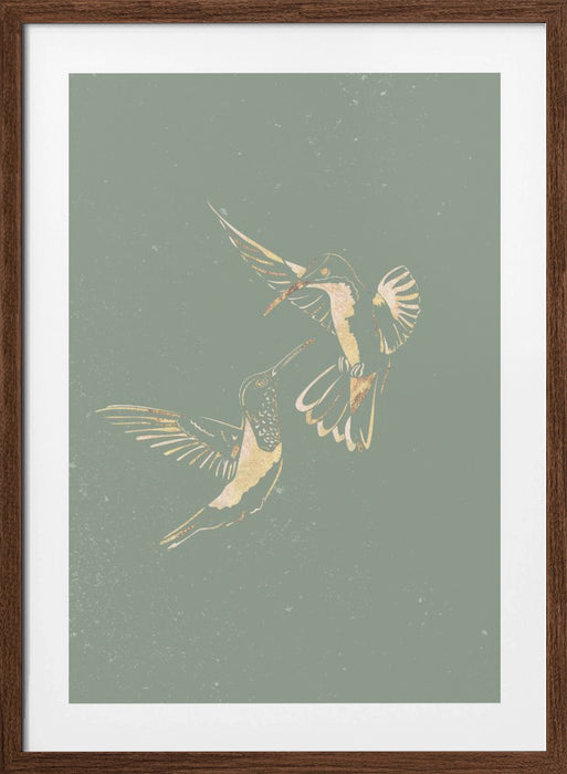 Sage Green Gold Hummingbirds Framed Art Wall Decor