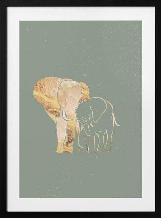 Sage Green Gold Elephants 1 Framed Art Modern Wall Decor