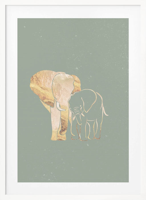 Sage Green Gold Elephants 1 Framed Art Modern Wall Decor