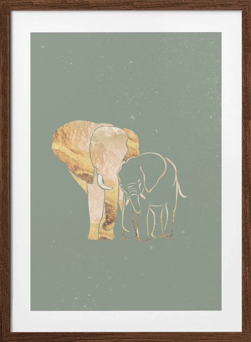 Sage Green Gold Elephants 1 Framed Art Modern Wall Decor