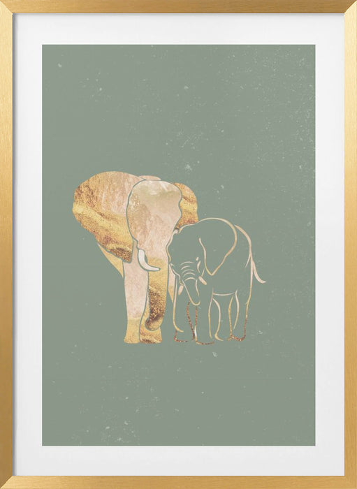 Sage Green Gold Elephants 1 Framed Art Modern Wall Decor