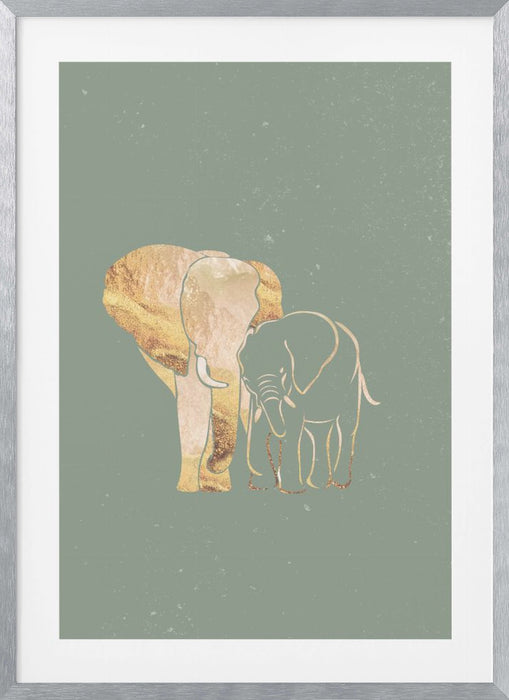 Sage Green Gold Elephants 1 Framed Art Modern Wall Decor