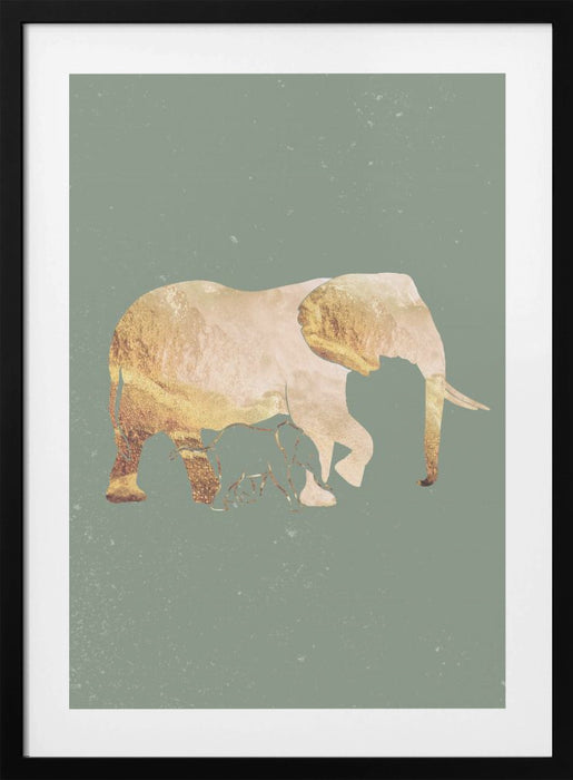 Sage Green Gold Elephants 2 Framed Art Modern Wall Decor