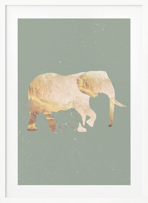 Sage Green Gold Elephants 2 Framed Art Modern Wall Decor