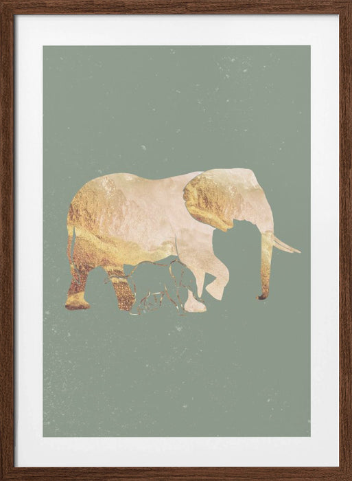 Sage Green Gold Elephants 2 Framed Art Modern Wall Decor