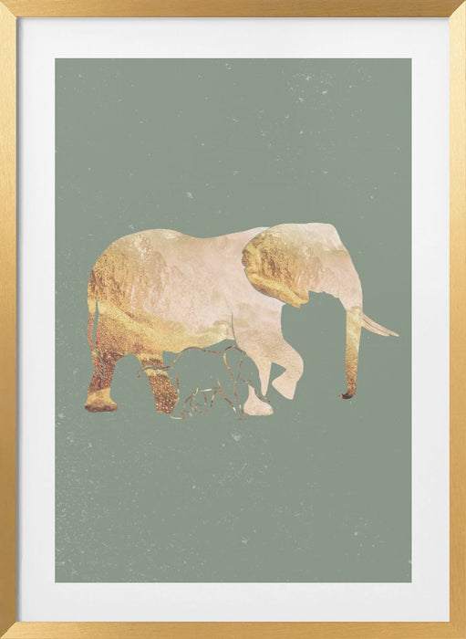 Sage Green Gold Elephants 2 Framed Art Modern Wall Decor