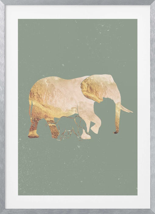 Sage Green Gold Elephants 2 Framed Art Modern Wall Decor