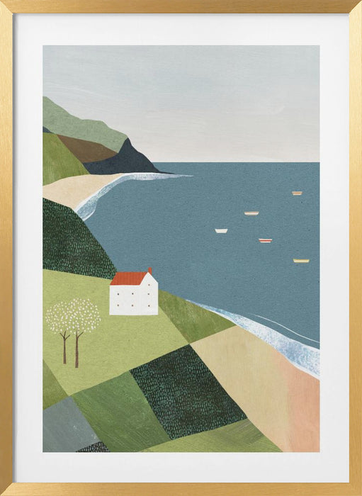 House on the Cliff Framed Art Modern Wall Decor