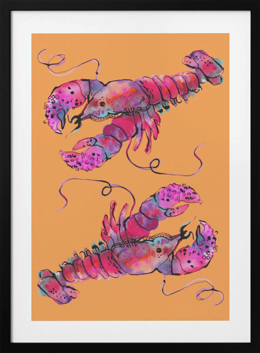 Lobsters On Orange Framed Art Wall Decor