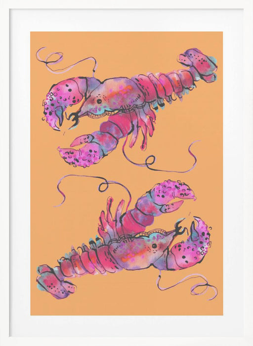 Lobsters On Orange Framed Art Wall Decor