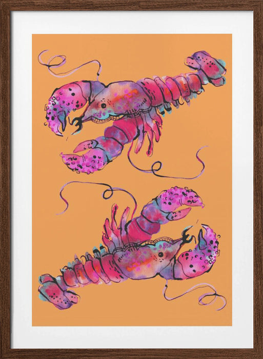 Lobsters On Orange Framed Art Wall Decor