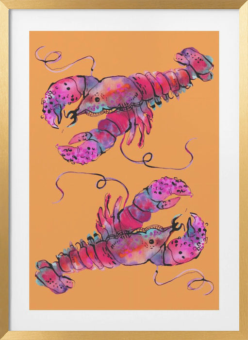 Lobsters On Orange Framed Art Wall Decor