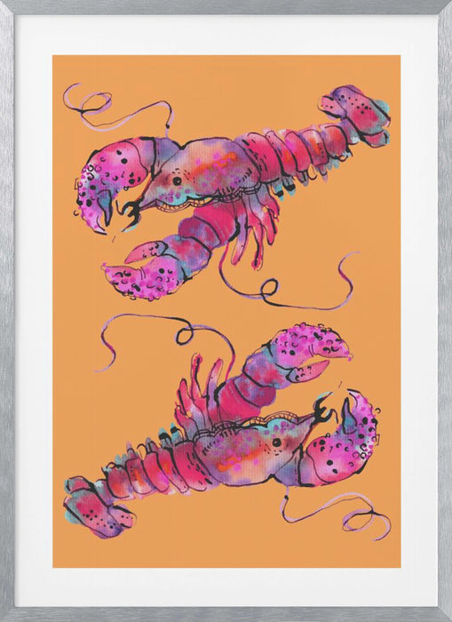 Lobsters On Orange Framed Art Wall Decor