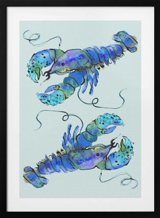 Lobsters On Azure Framed Art Wall Decor