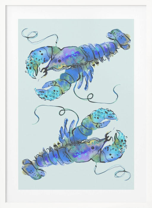 Lobsters On Azure Framed Art Wall Decor