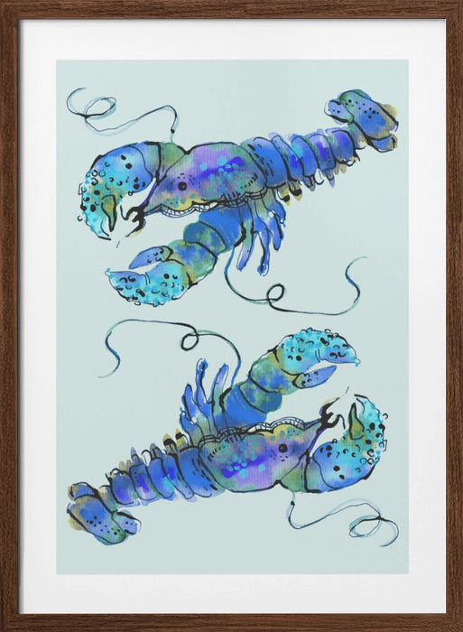 Lobsters On Azure Framed Art Wall Decor