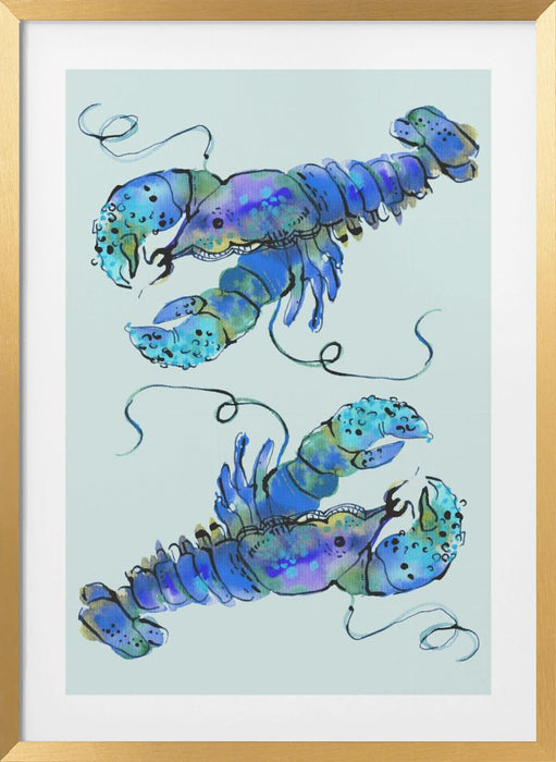 Lobsters On Azure Framed Art Wall Decor