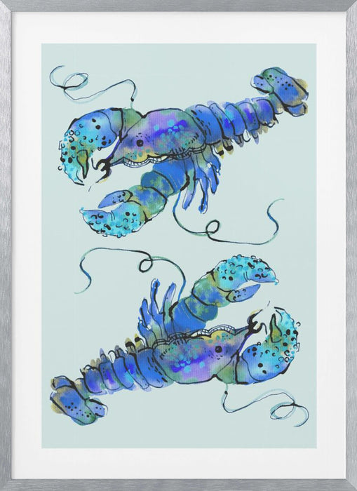 Lobsters On Azure Framed Art Wall Decor