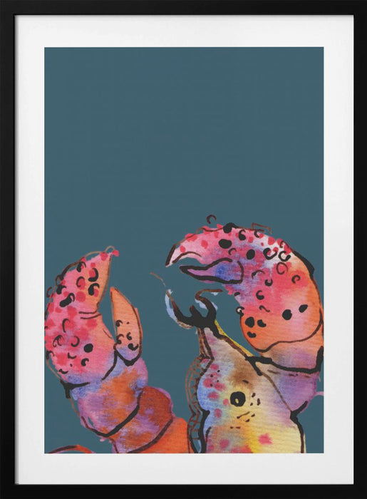 Lobster On Dark Blue Framed Art Wall Decor