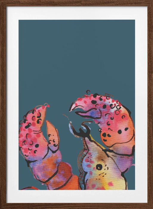 Lobster On Dark Blue Framed Art Wall Decor