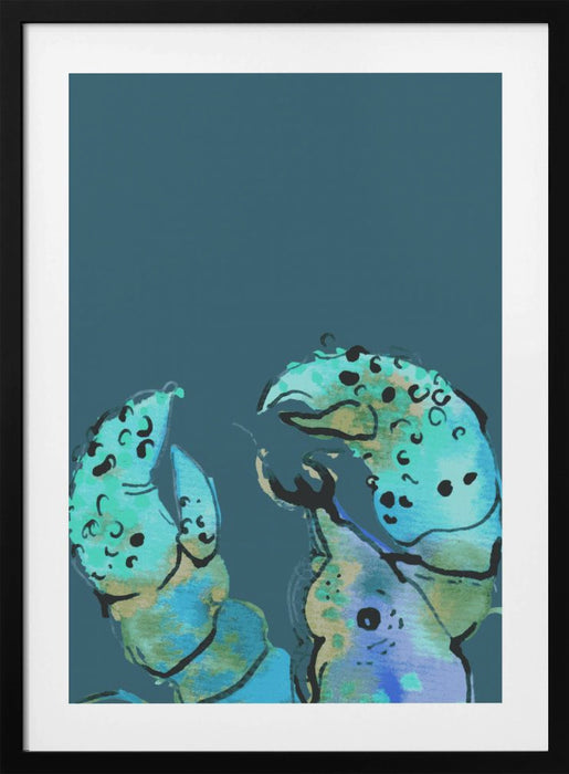 Azure Lobster On Dark Blue Framed Art Wall Decor