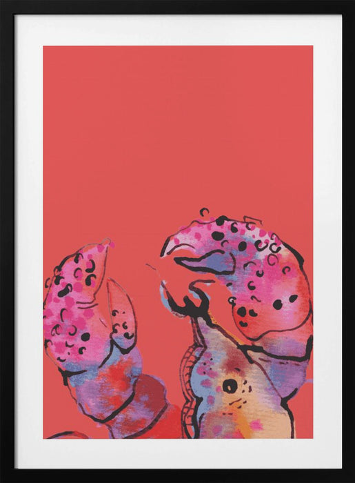 Rainbow Lobster On Red Framed Art Wall Decor