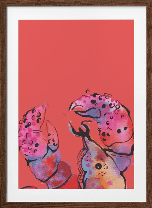 Rainbow Lobster On Red Framed Art Wall Decor