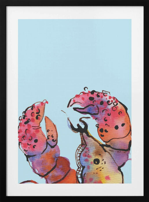 Lobster On Blue Framed Art Wall Decor