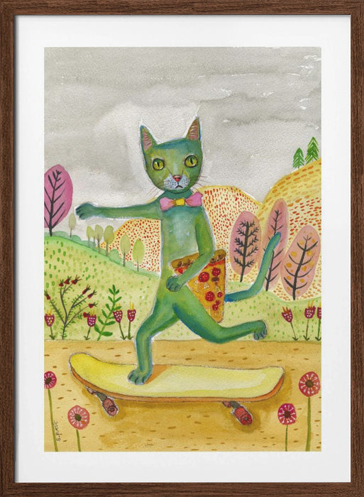 Pizza Cat Framed Art Wall Decor