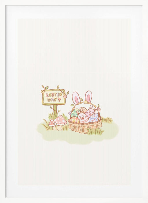 Cute Yellow Bunny Chubby Easter Eggs Framed Art Modern Wall Decor