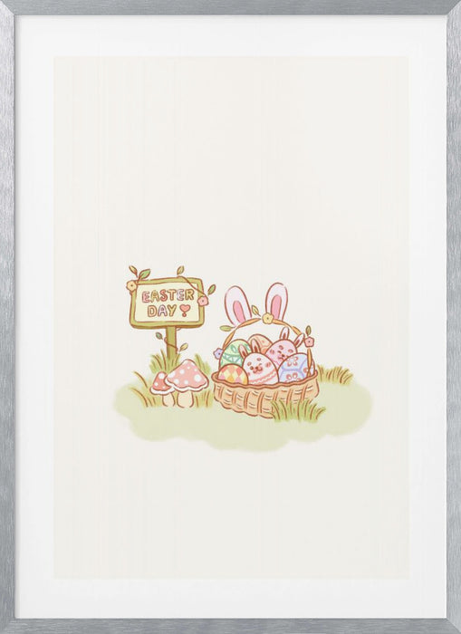 Cute Yellow Bunny Chubby Easter Eggs Framed Art Modern Wall Decor