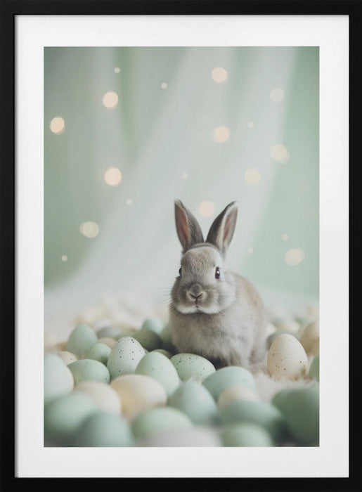 Bunny and Pastel Eggs Framed Art Modern Wall Decor