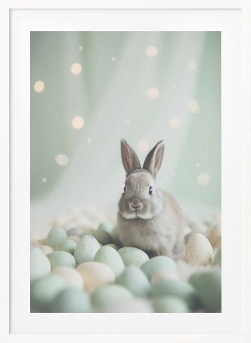 Bunny and Pastel Eggs Framed Art Modern Wall Decor