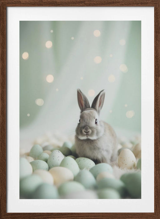 Bunny and Pastel Eggs Framed Art Modern Wall Decor