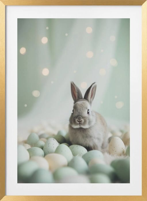 Bunny and Pastel Eggs Framed Art Modern Wall Decor