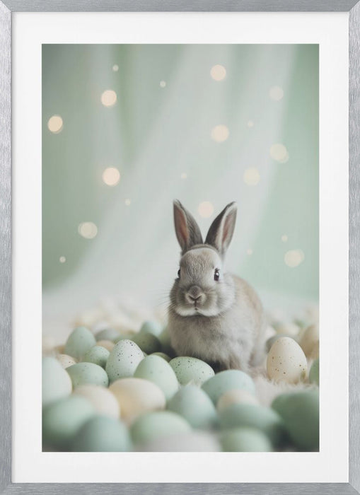 Bunny and Pastel Eggs Framed Art Modern Wall Decor