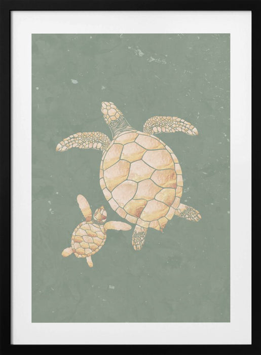 Gold Sage Green Turtles Framed Art Wall Decor