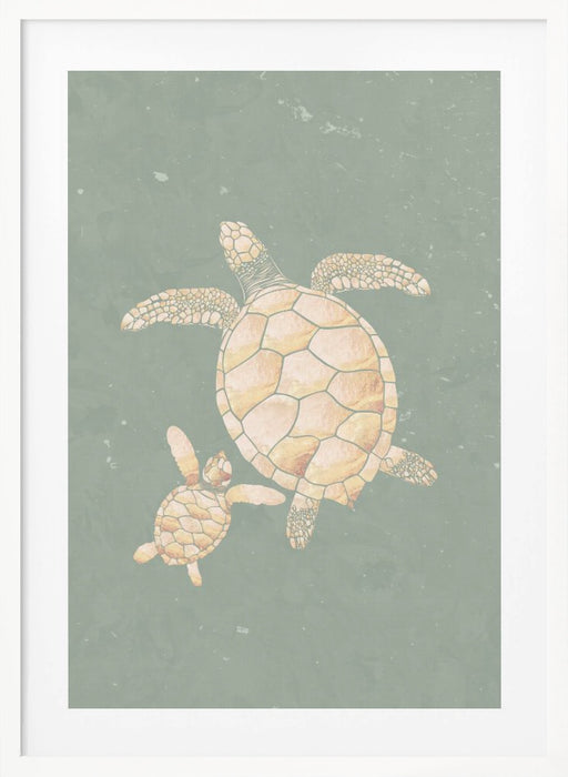 Gold Sage Green Turtles Framed Art Wall Decor