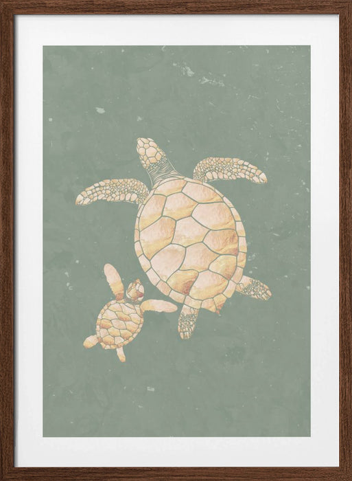 Gold Sage Green Turtles Framed Art Wall Decor