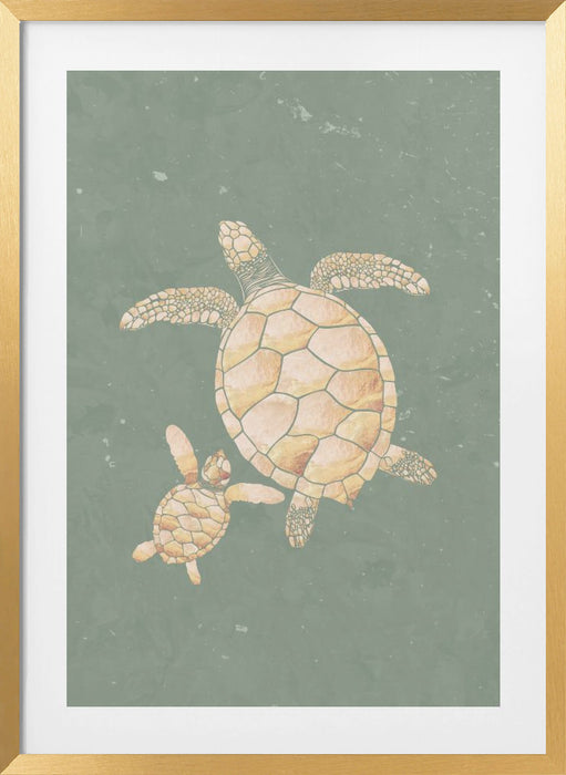 Gold Sage Green Turtles Framed Art Wall Decor