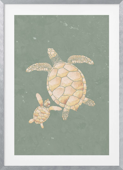 Gold Sage Green Turtles Framed Art Wall Decor