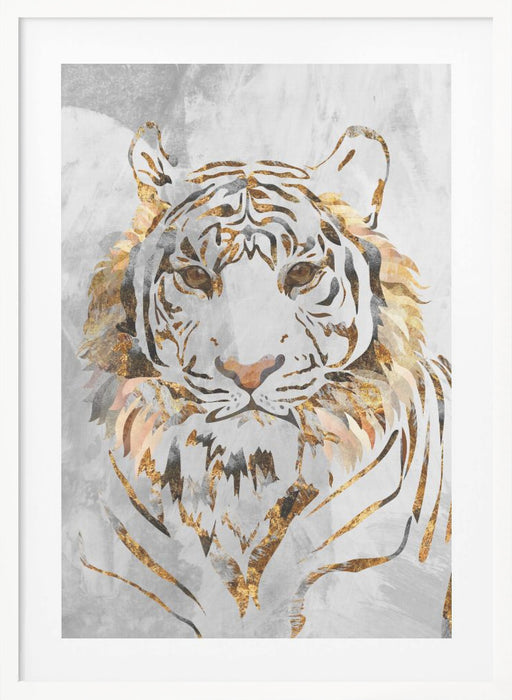 Golden Tiger and Concrete Framed Art Modern Wall Decor