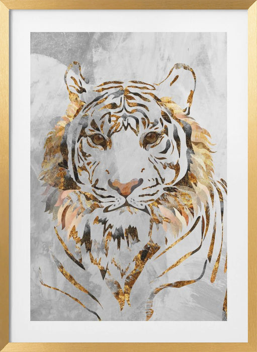 Golden Tiger and Concrete Framed Art Modern Wall Decor