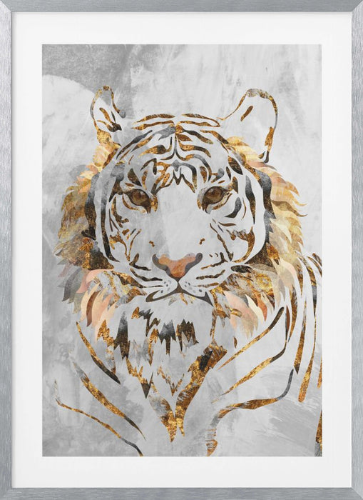 Golden Tiger and Concrete Framed Art Modern Wall Decor